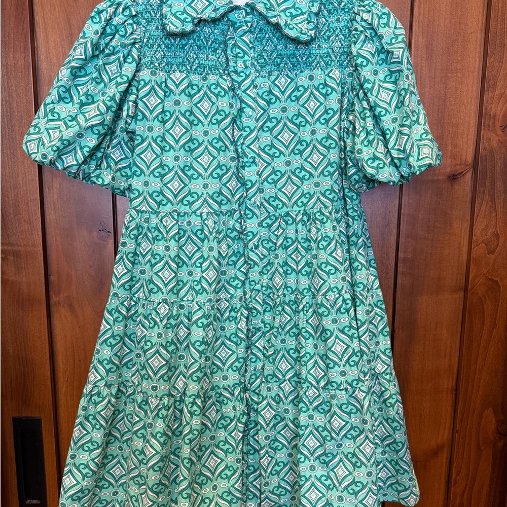 Women’s XXS Tuckernuck Hyacinth House Mini Green Smocked Dress